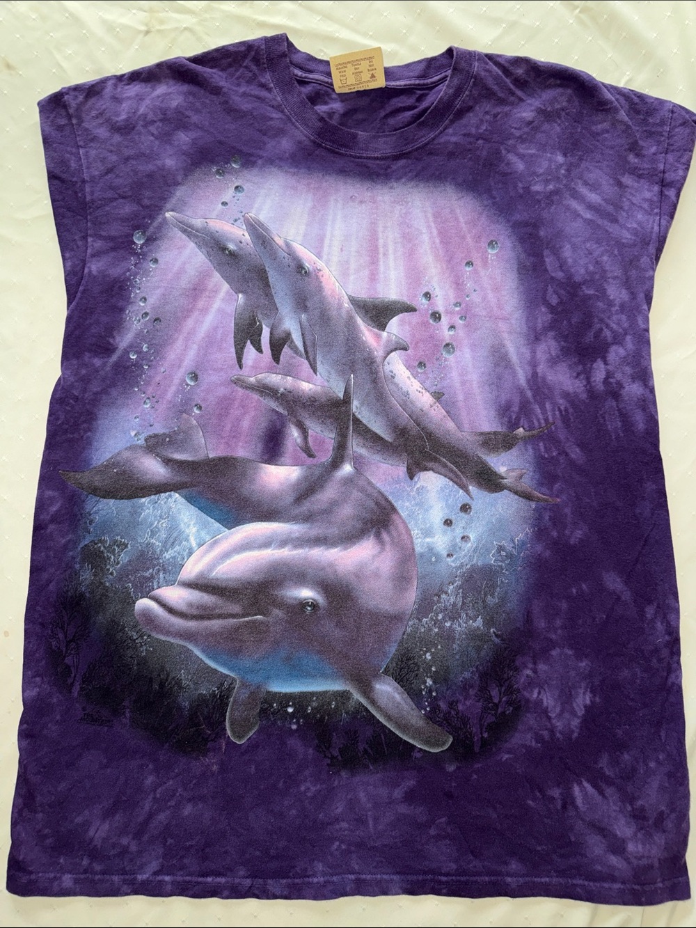 Vintage The Mountain Dolphin Tie Dye Shirt XL Purple Nature Graphic Ocean Y2K